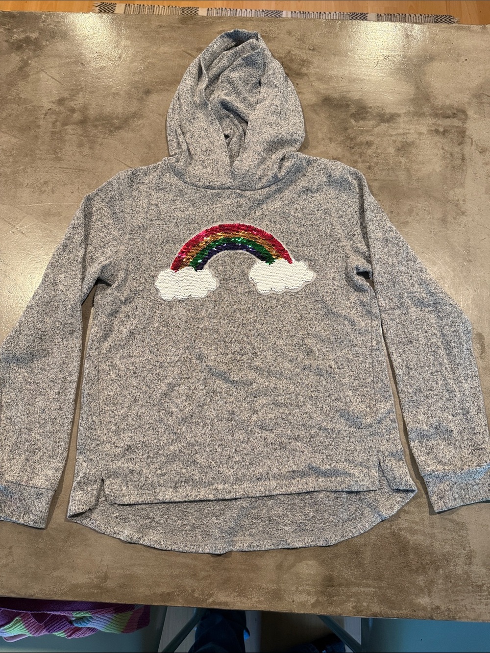 It's Our Time Gray Hooded Kids Top with Rainbow Flip Sequin Patch